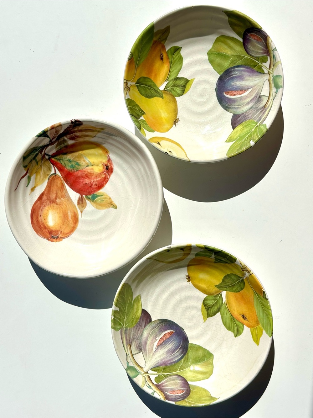 Ceramica Cuore Italy Set - 3 Fruit Motif Ceramic Pasta Bowls Yellow Green Purple